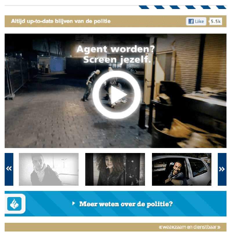 Schermafdruk van de website van de politie waarop video’s en foto’s te zien zijn