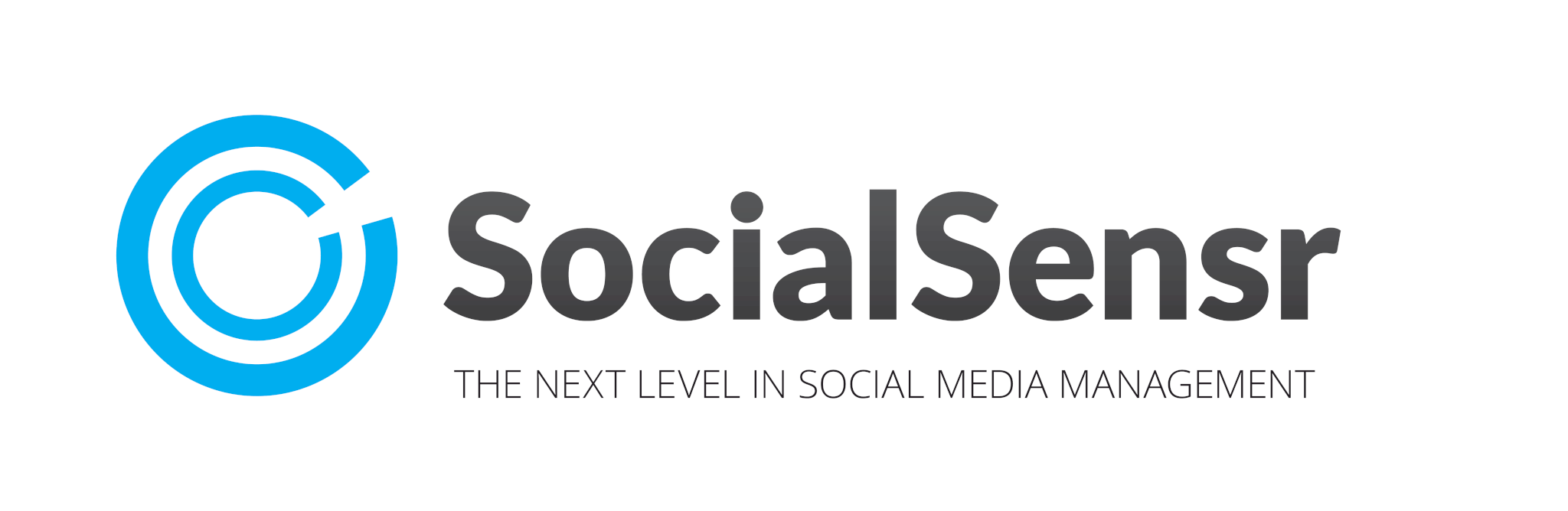 Logo van SocialSensr met de tekst “the next level in social media management”