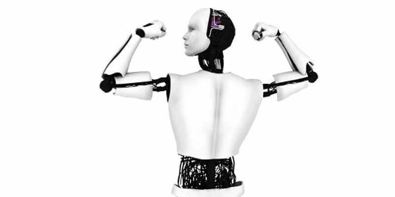 Witte robot traint biceps