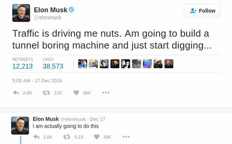 Een screenshot van een tweet van Elon Musk