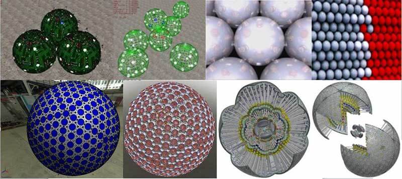 Een mozaïek van 8 afbeeldingen die elektronische nano-apparaten voorstellen