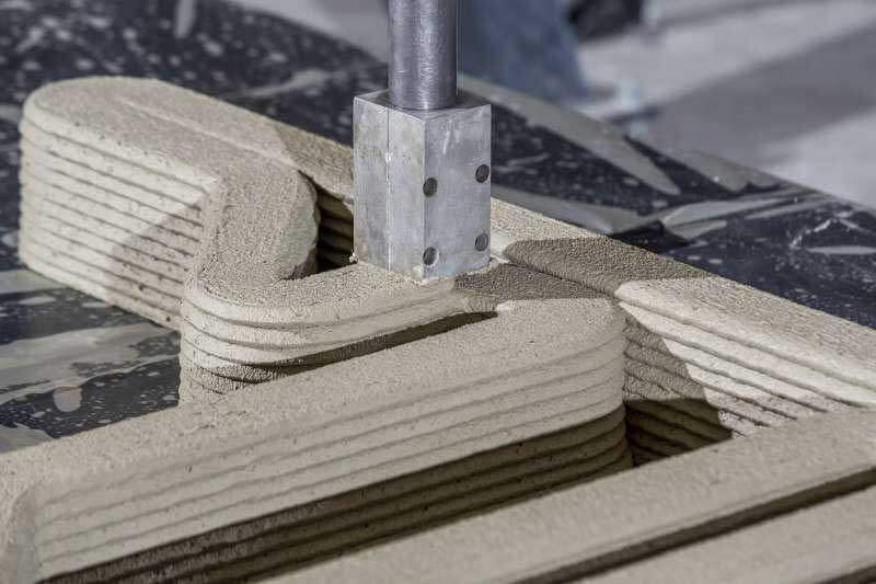 3D-printer drukt betonnen vormen af