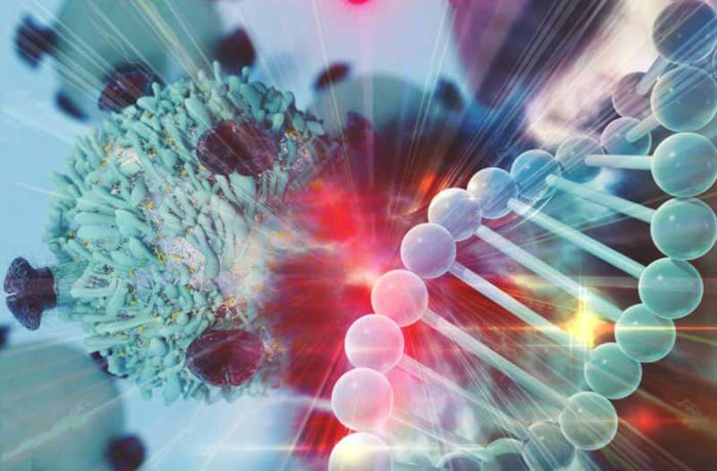 An exploding cell surrounded by DNA