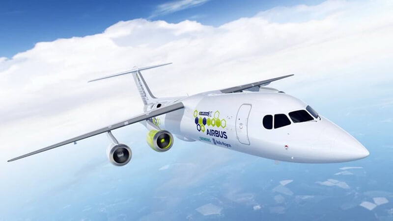 Airbus’ E-Fan X plane flying through clouds