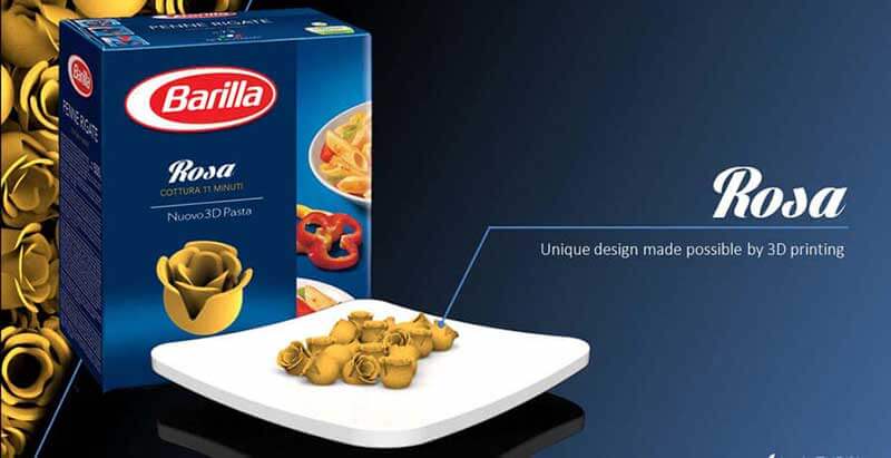 A box of Barilla Rosa pasta made by 3D printing