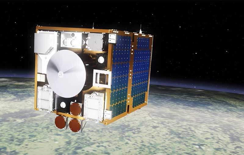 The RemoveDEBRIS platform floating above Earth capturing space junk