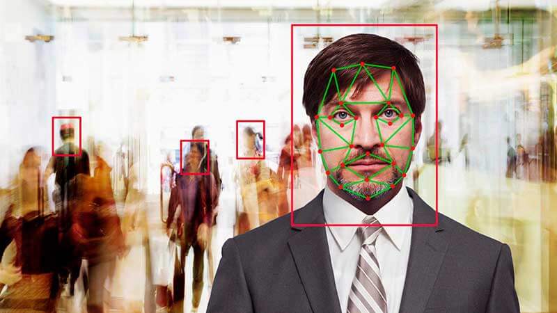 Biometric system scanning man’s face at airport
