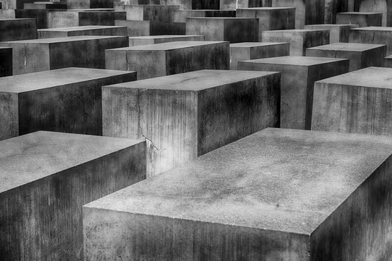 A black and white photo of blocks of concrete