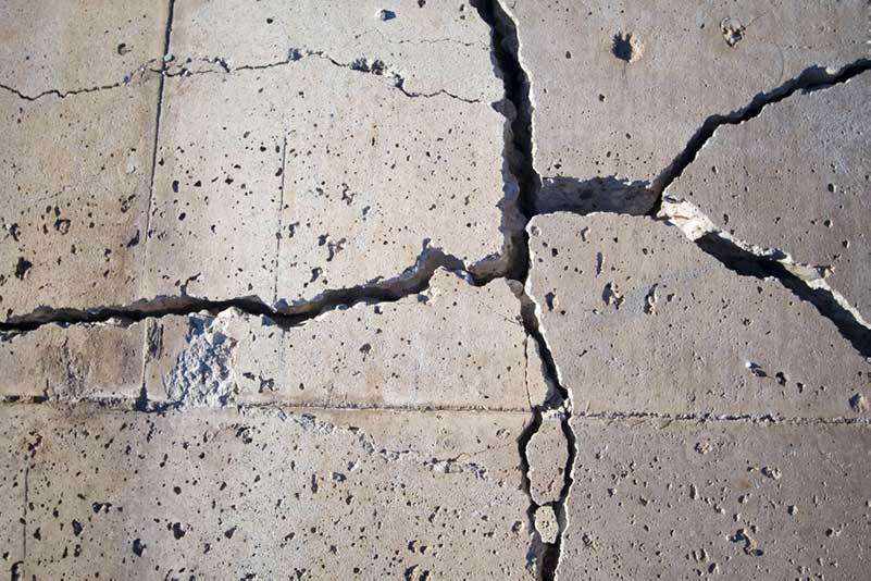 A concrete structure with multiple cracks