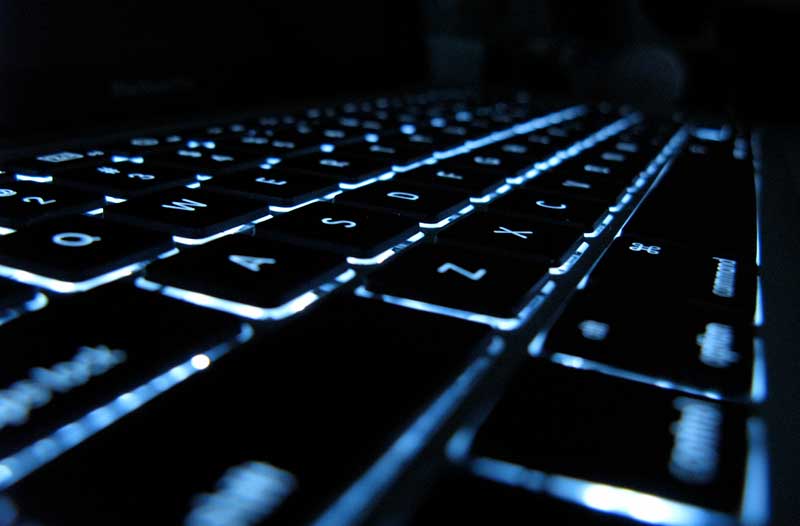 Keyboard illuminated with blue light