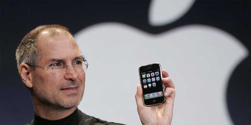 Steve Jobs holding Apple iPhone