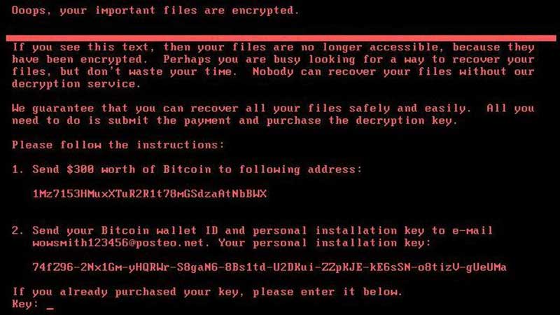  A message on a computer monitor asking for a $300 ransom in order to unlock files 