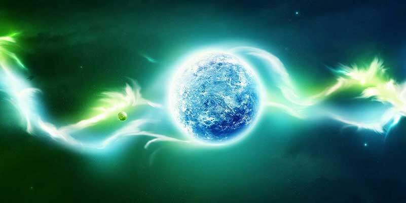 Digital solar flares around planet in outer space