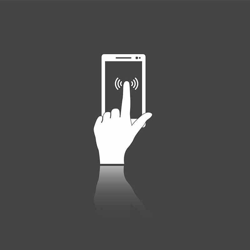 White hand touching smartphone screen