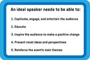 An infographic showing the characteristic of an ideal guest speaker