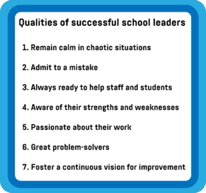  A text box showing the qualities of successful school leaders